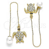 Oro Laminado Threader Earring, Gold Filled Style Turtle Design, with White and Black Crystal, Polished, Golden Finish, 02.380.0066
