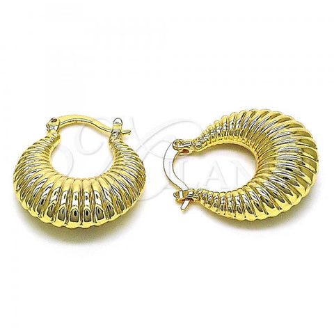 Oro Laminado Small Hoop, Gold Filled Style Chunky Design, Diamond Cutting Finish, Golden Finish, 02.163.0181.20