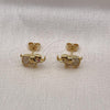 Oro Laminado Stud Earring, Gold Filled Style Elephant Design, with White and Ruby Micro Pave, Polished, Golden Finish, 02.342.0271