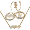 Oro Laminado Necklace, Bracelet and Earring, Gold Filled Style Polished, Tricolor, 06.63.0236.1