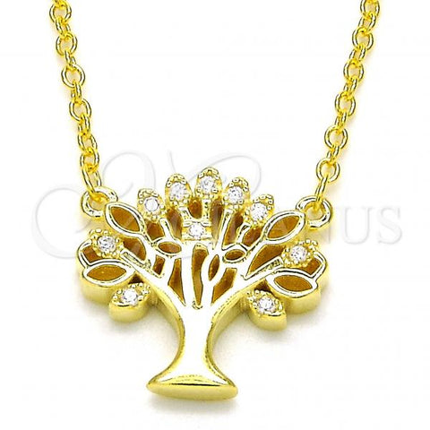 Sterling Silver Pendant Necklace, Tree Design, with White Cubic Zirconia, Polished, Golden Finish, 04.336.0083.2.16