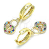Oro Laminado Huggie Hoop, Gold Filled Style key Design, with Multicolor Micro Pave, Polished, Golden Finish, 02.210.0540.1.15