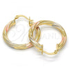 Oro Laminado Medium Hoop, Gold Filled Style Hollow Design, Diamond Cutting Finish, Tricolor, 02.170.0201.1.30