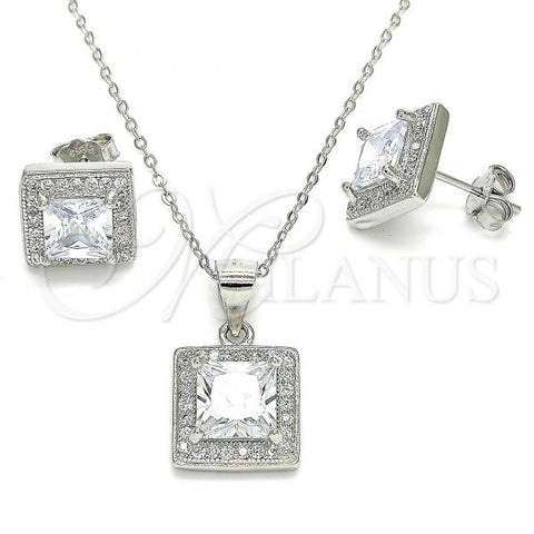 Sterling Silver Earring and Pendant Adult Set, with White Cubic Zirconia and White Micro Pave, Polished, Rhodium Finish, 10.175.0069
