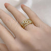 Oro Laminado Multi Stone Ring, Gold Filled Style Mom Design, with White Micro Pave, Polished, Golden Finish, 01.341.0137