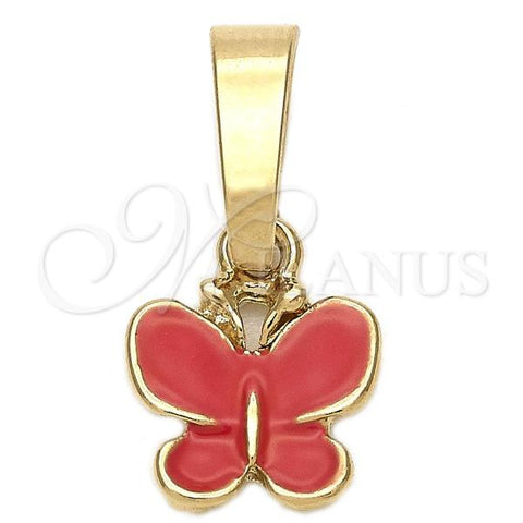 Oro Laminado Fancy Pendant, Gold Filled Style Butterfly Design, Red Enamel Finish, Golden Finish, 05.163.0064.2