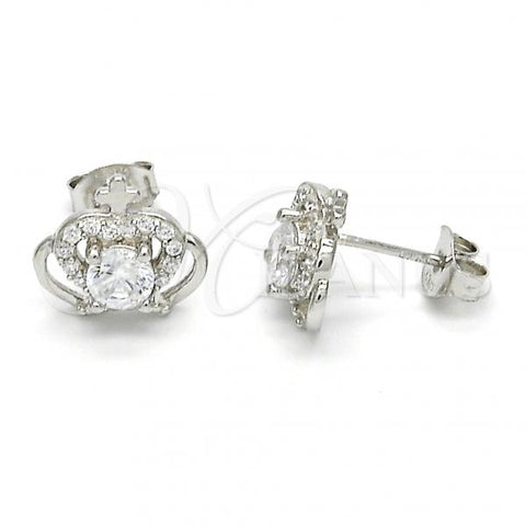 Sterling Silver Stud Earring, Crown Design, with White Cubic Zirconia, Polished,, 02.285.0059