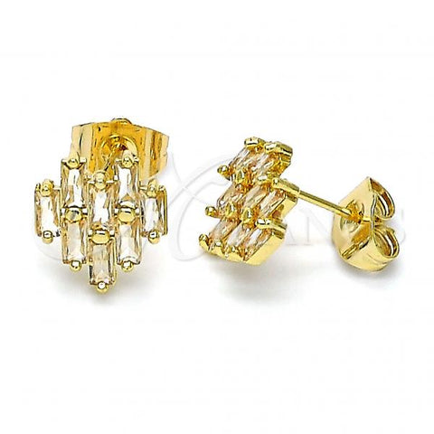 Oro Laminado Stud Earring, Gold Filled Style with Champagne Cubic Zirconia, Polished, Golden Finish, 02.310.0053