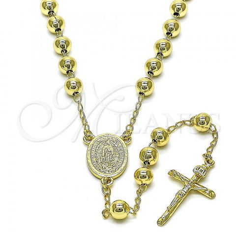 Oro Laminado Medium Rosary, Gold Filled Style Guadalupe and Crucifix Design, Polished, Golden Finish, 09.213.0042.26