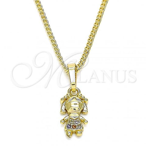 Oro Laminado Pendant Necklace, Gold Filled Style Little Girl Design, with Multicolor Micro Pave, Polished, Golden Finish, 04.316.0001.1.20