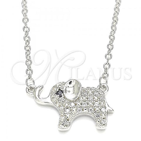 Sterling Silver Pendant Necklace, Elephant Design, with White Cubic Zirconia, Polished, Rhodium Finish, 04.336.0177.16