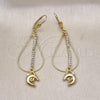 Oro Laminado Long Earring, Gold Filled Style with Cubic Zirconia, Golden Finish, 5.063.002