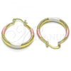 Oro Laminado Medium Hoop, Gold Filled Style Hollow Design, Diamond Cutting Finish, Tricolor, 02.213.0440.1.30