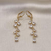 Oro Laminado Long Earring, Gold Filled Style Leaf Design, with White Cubic Zirconia, Polished, Golden Finish, 02.210.0840
