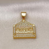 Oro Laminado Religious Pendant, Gold Filled Style with White Micro Pave, Polished, Golden Finish, 05.342.0213
