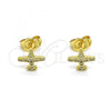 Oro Laminado Stud Earring, Gold Filled Style with White Micro Pave, Polished, Golden Finish, 02.156.0650