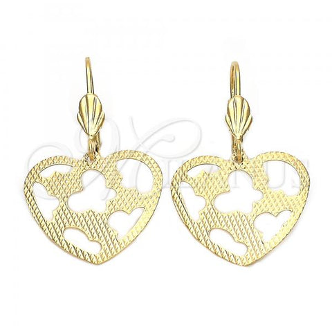 Oro Laminado Dangle Earring, Gold Filled Style Heart and Butterfly Design, Diamond Cutting Finish, Golden Finish, 5.104.010