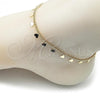 Oro Laminado Fancy Anklet, Gold Filled Style Heart and Miami Cuban Design, Polished, Golden Finish, 03.213.0365.10