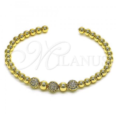 Oro Laminado Individual Bangle, Gold Filled Style Ball Design, with White Micro Pave, Polished, Golden Finish, 07.228.0007