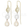 Oro Laminado Long Earring, Gold Filled Style Greek Key Design, Tricolor, 5.119.004