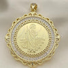 Oro Laminado Religious Pendant, Gold Filled Style San Judas and Centenario Coin Design, with White Cubic Zirconia, Polished, Golden Finish, 05.185.0014.1