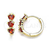 Oro Laminado Huggie Hoop, Gold Filled Style Heart Design, with Garnet Cubic Zirconia, Polished, Golden Finish, 02.210.0614.15