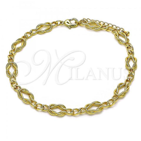 Oro Laminado Fancy Anklet, Gold Filled Style Polished, Golden Finish, 03.319.0012.10