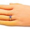 Oro Laminado Multi Stone Ring, Gold Filled Style Evil Eye Design, with White Micro Pave, Blue Enamel Finish, Golden Finish, 01.310.0015