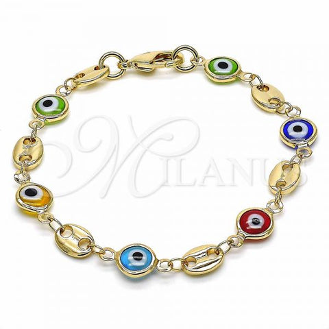 Oro Laminado Fancy Bracelet, Gold Filled Style Evil Eye Design, Multicolor Resin Finish, Golden Finish, 03.326.0012.06