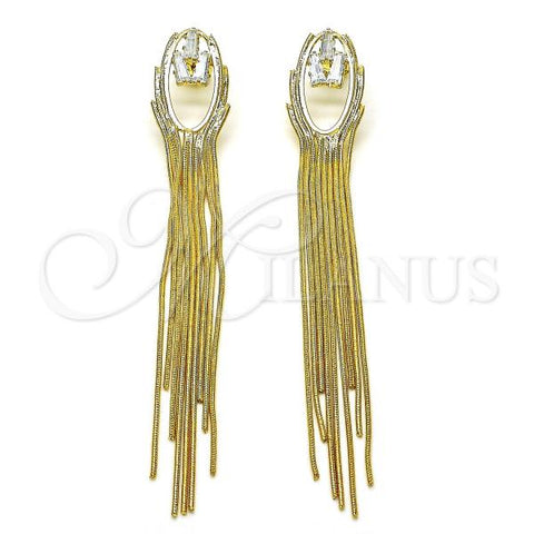 Oro Laminado Long Earring, Gold Filled Style Baguette Design, with White Cubic Zirconia, Polished, Golden Finish, 02.268.0113