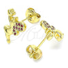 Oro Laminado Stud Earring, Gold Filled Style Angel and Heart Design, with Ruby Micro Pave, Polished, Golden Finish, 02.156.0462.1