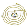 Oro Laminado Pendant Necklace, Gold Filled Style Evil Eye Design, with Multicolor Micro Pave, White Enamel Finish, Golden Finish, 04.156.0425.1.20