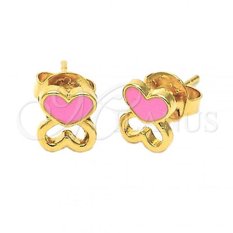Oro Laminado Stud Earring, Gold Filled Style Heart Design, Pink Enamel Finish, Golden Finish, 02.64.0389 *PROMO*