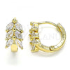 Oro Laminado Huggie Hoop, Gold Filled Style Leaf Design, with White Cubic Zirconia, Polished, Golden Finish, 02.210.0489.15