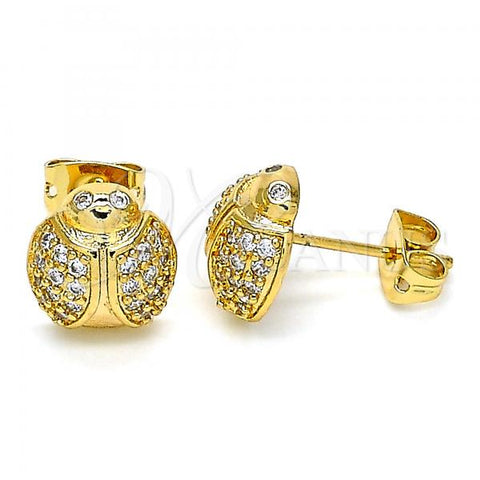 Oro Laminado Stud Earring, Gold Filled Style Ladybug Design, with White Micro Pave, Polished, Golden Finish, 02.377.0020