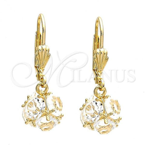 Oro Laminado Dangle Earring, Gold Filled Style Ball Design, with White Cubic Zirconia, Polished, Golden Finish, 5.123.021