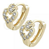 Oro Laminado Huggie Hoop, Gold Filled Style Heart Design, with White Cubic Zirconia, Polished, Golden Finish, 02.155.0044