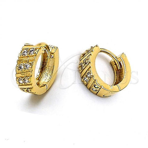 Oro Laminado Huggie Hoop, Gold Filled Style with White Cubic Zirconia, Polished, Golden Finish, 02.63.2326