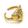 Oro Laminado Multi Stone Ring, Gold Filled Style Owl Design, with Green Cubic Zirconia, Polished, Golden Finish, 01.213.0032
