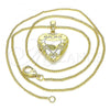 Oro Laminado Pendant Necklace, Gold Filled Style Heart and Flower Design, Polished, Golden Finish, 04.117.0017.20