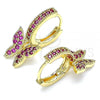 Oro Laminado Huggie Hoop, Gold Filled Style Butterfly Design, with Ruby Micro Pave, Polished, Golden Finish, 02.210.0448.1.15