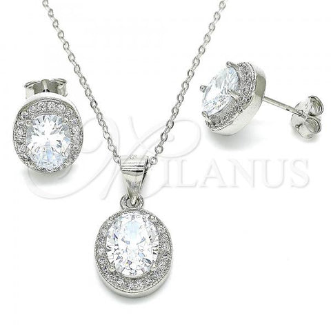 Sterling Silver Earring and Pendant Adult Set, with White Cubic Zirconia and White Micro Pave, Polished, Rhodium Finish, 10.175.0077