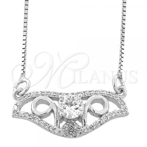 Sterling Silver Pendant Necklace, Teardrop and Box Design, with White Micro Pave and White Cubic Zirconia, Polished, Rhodium Finish, 04.183.0019