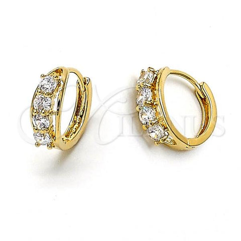 Oro Laminado Huggie Hoop, Gold Filled Style with White Cubic Zirconia, Polished, Golden Finish, 5.132.017