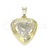 Oro Laminado Locket Pendant, Gold Filled Style Heart and Flower Design, Polished, Golden Finish, 05.117.0002