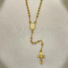 Oro Laminado Thin Rosary, Gold Filled Style Divino Niño and Crucifix Design, Polished, Golden Finish, 09.32.0004.1.18