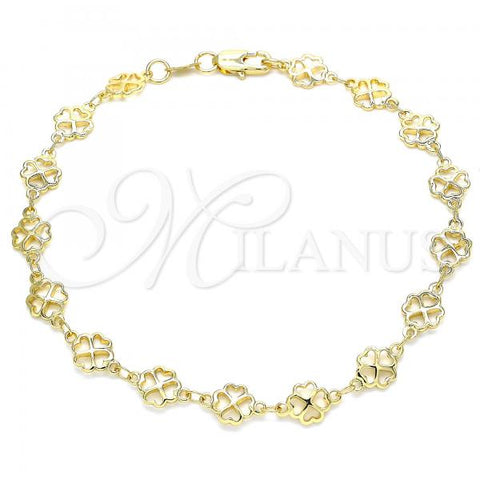 Oro Laminado Fancy Anklet, Gold Filled Style Four-leaf Clover Design, Polished, Golden Finish, 03.326.0015.10