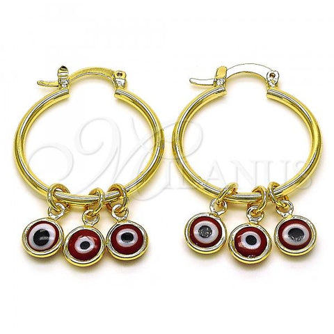 Oro Laminado Small Hoop, Gold Filled Style Evil Eye Design, Red Resin Finish, Golden Finish, 02.63.2749.25