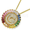 Oro Laminado Pendant Necklace, Gold Filled Style Initials Design, with Multicolor Cubic Zirconia, Polished, Golden Finish, 04.210.0012.1.20
