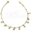 Oro Laminado Charm Bracelet, Gold Filled Style Flower and Rattle Charm Design, Diamond Cutting Finish, Golden Finish, 5.016.014.07